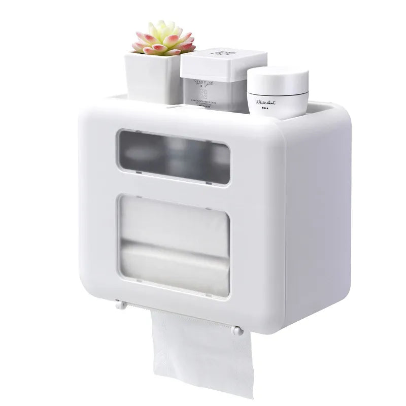 Wall Mounted Waterproof Double Layer Toilet Paper Dispenser | Bathroom Tissue Box