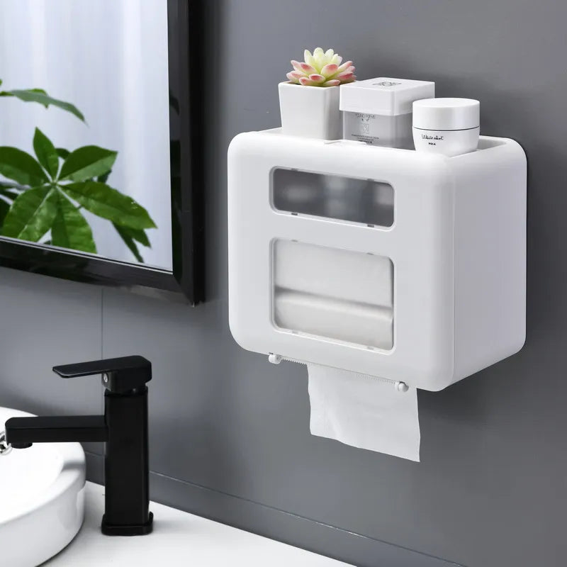 Wall Mounted Waterproof Double Layer Toilet Paper Dispenser | Bathroom Tissue Box - Image 3