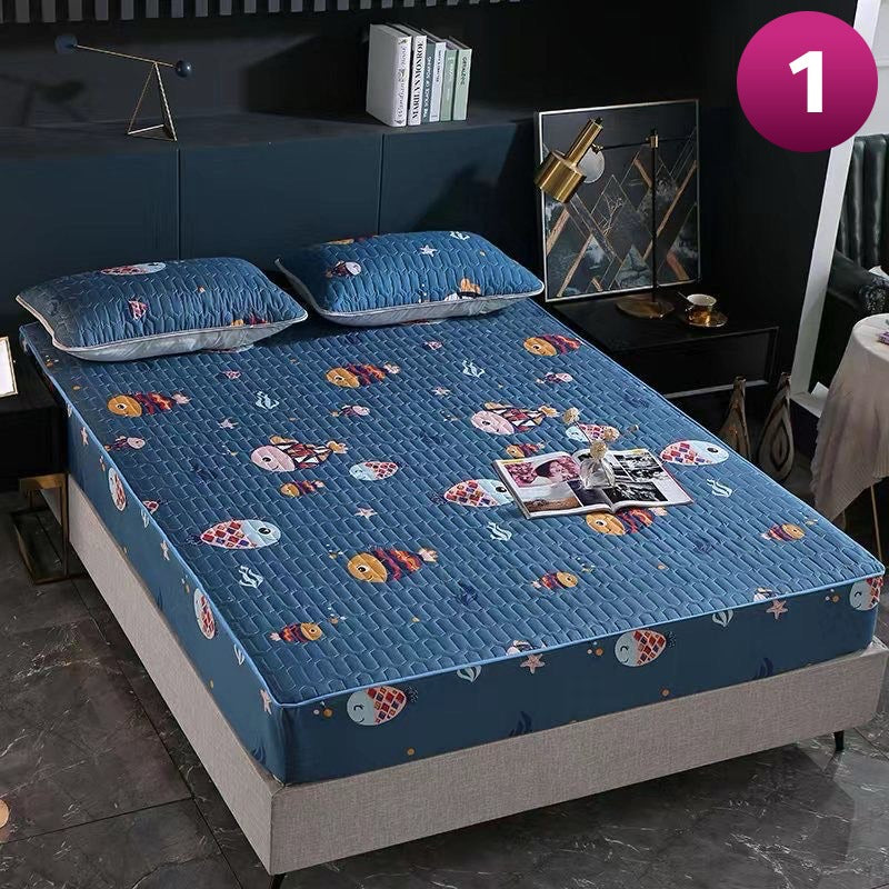 Waterproof Quilted Mattress Protector - Full Coverage Fitted Bedsheet with 2 Pillow Case